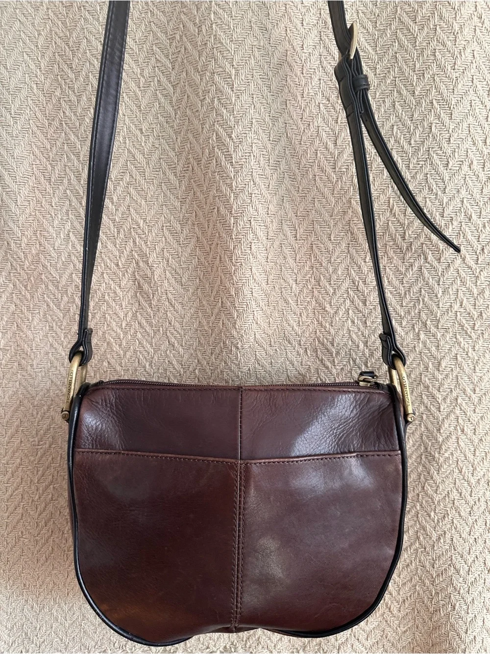 Tignanello Brown and Black Leather Messenger Crossbody